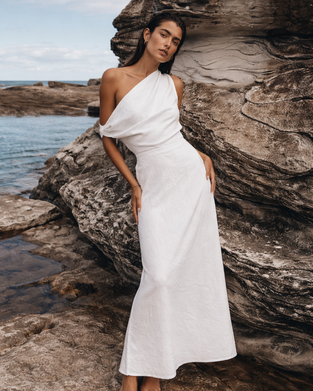 One Shoulder Linen Dress