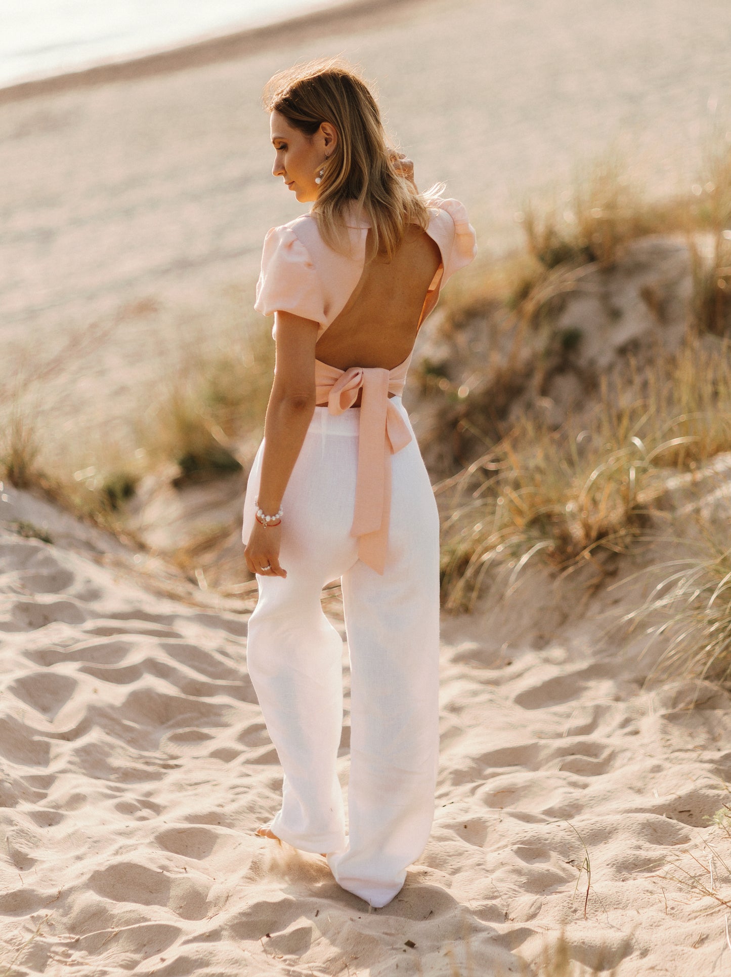 Weite Leinenhose mit hoher Taille