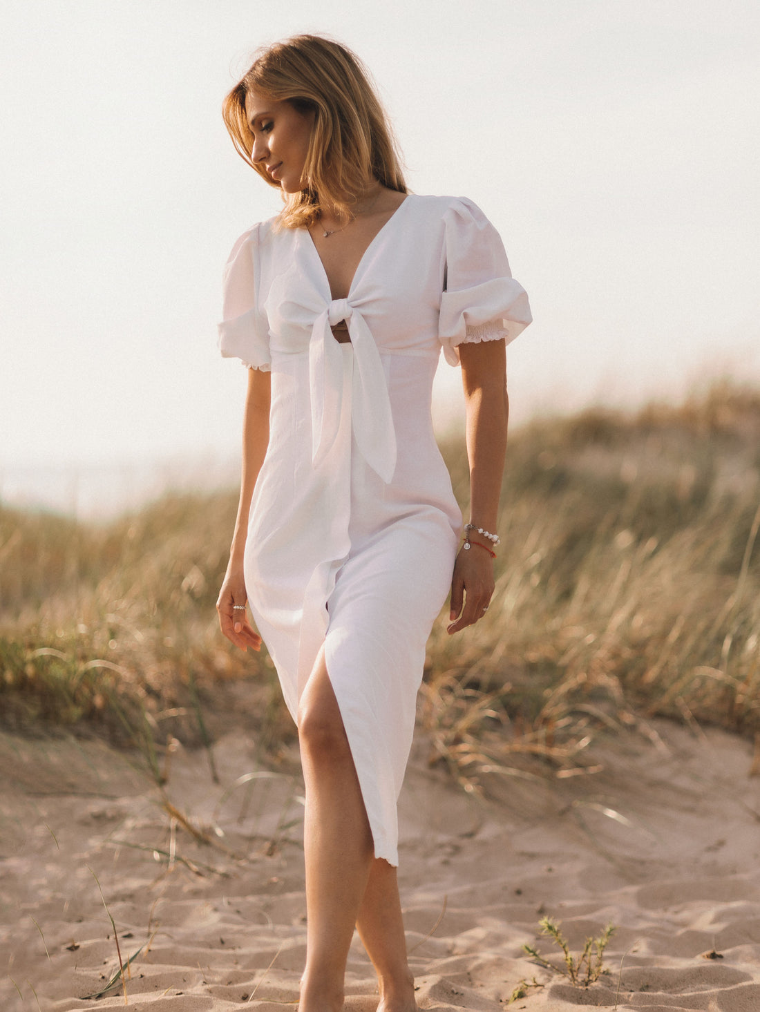 White linen wedding dress 