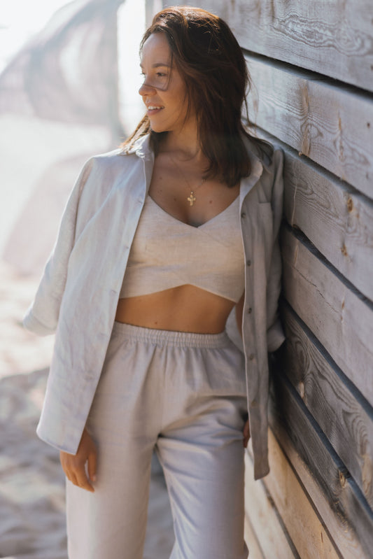 Linen crossover cropped top