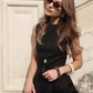 Black sleeveless linen peplum top close-up