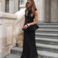Black linen maxi skirt with fluid silhouette