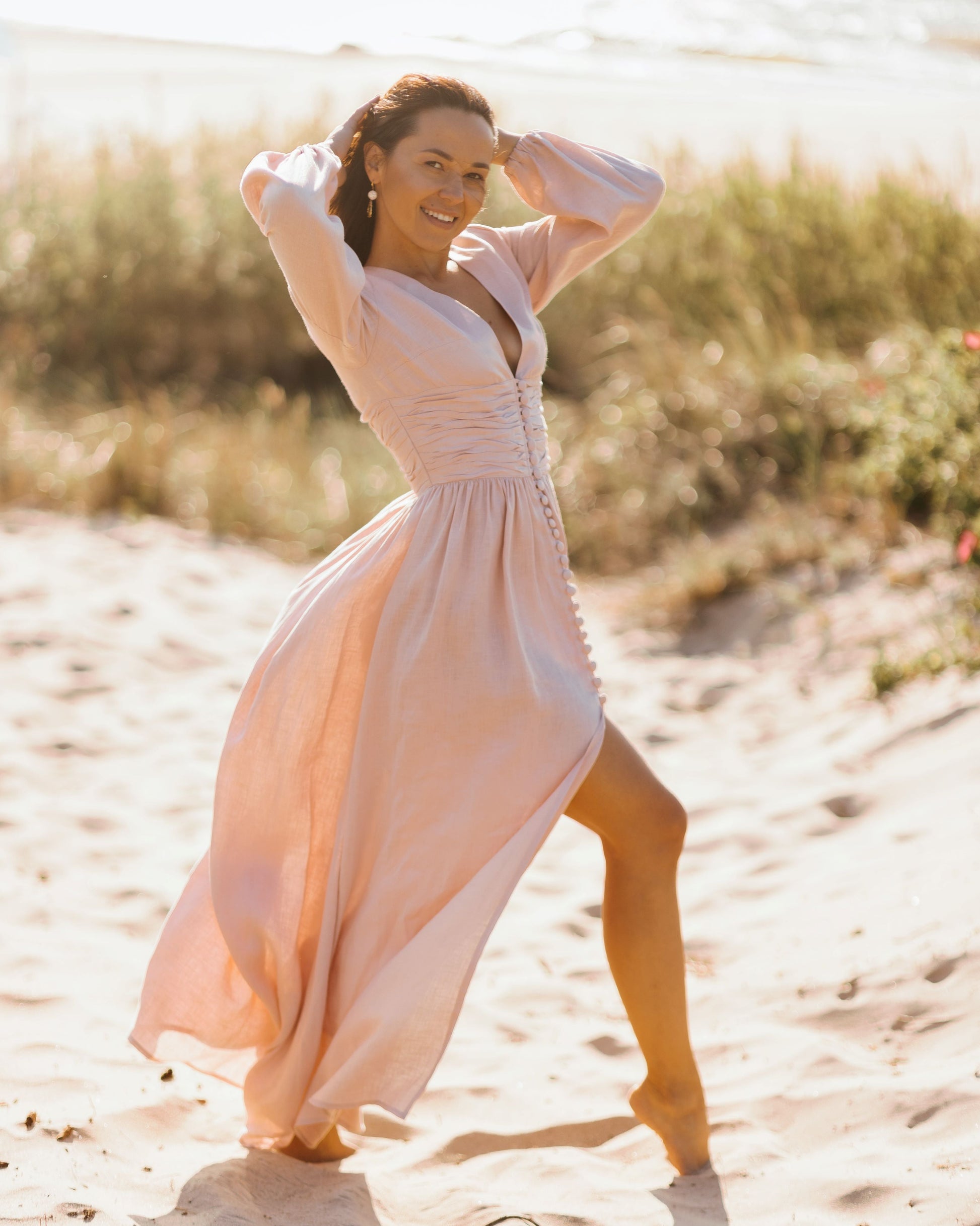 Pink blush maxi dress with long sleeve