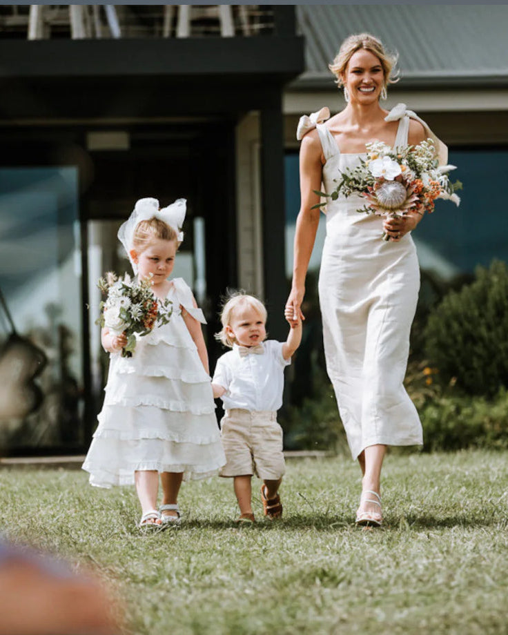 Bow tie midi linen dress