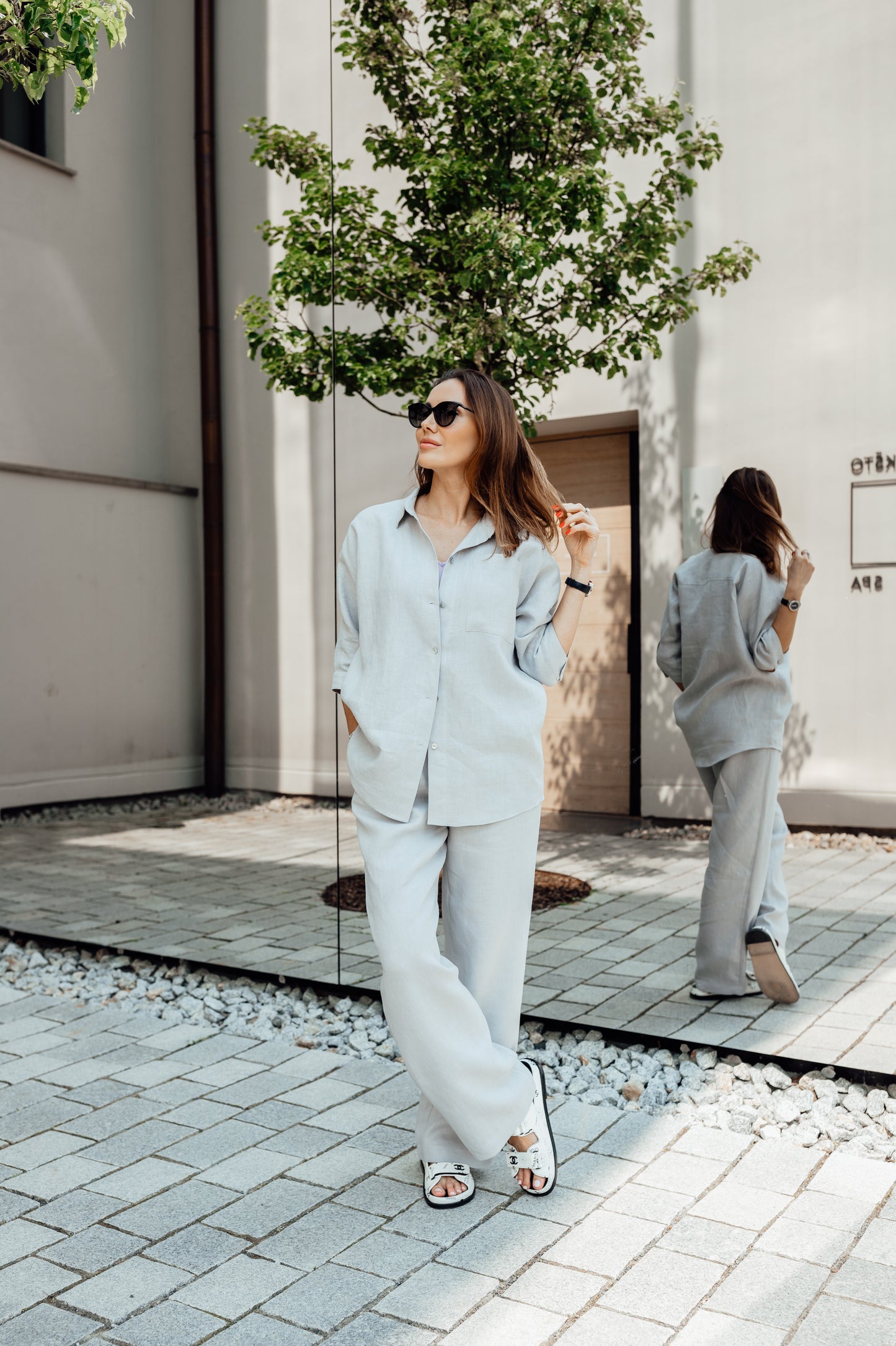 Relaxed fit light grey linen suit Michelle