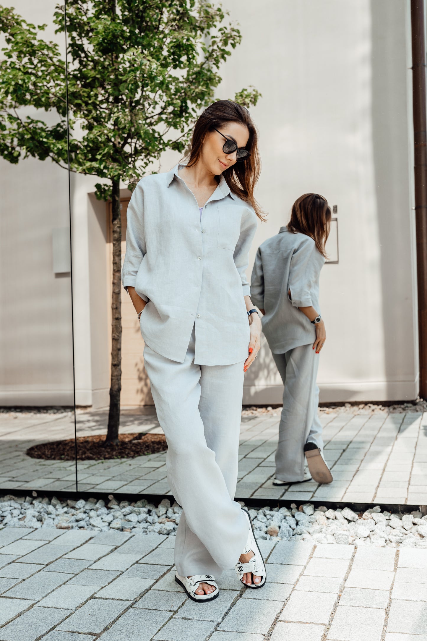 Relaxed fit light grey linen suit Michelle