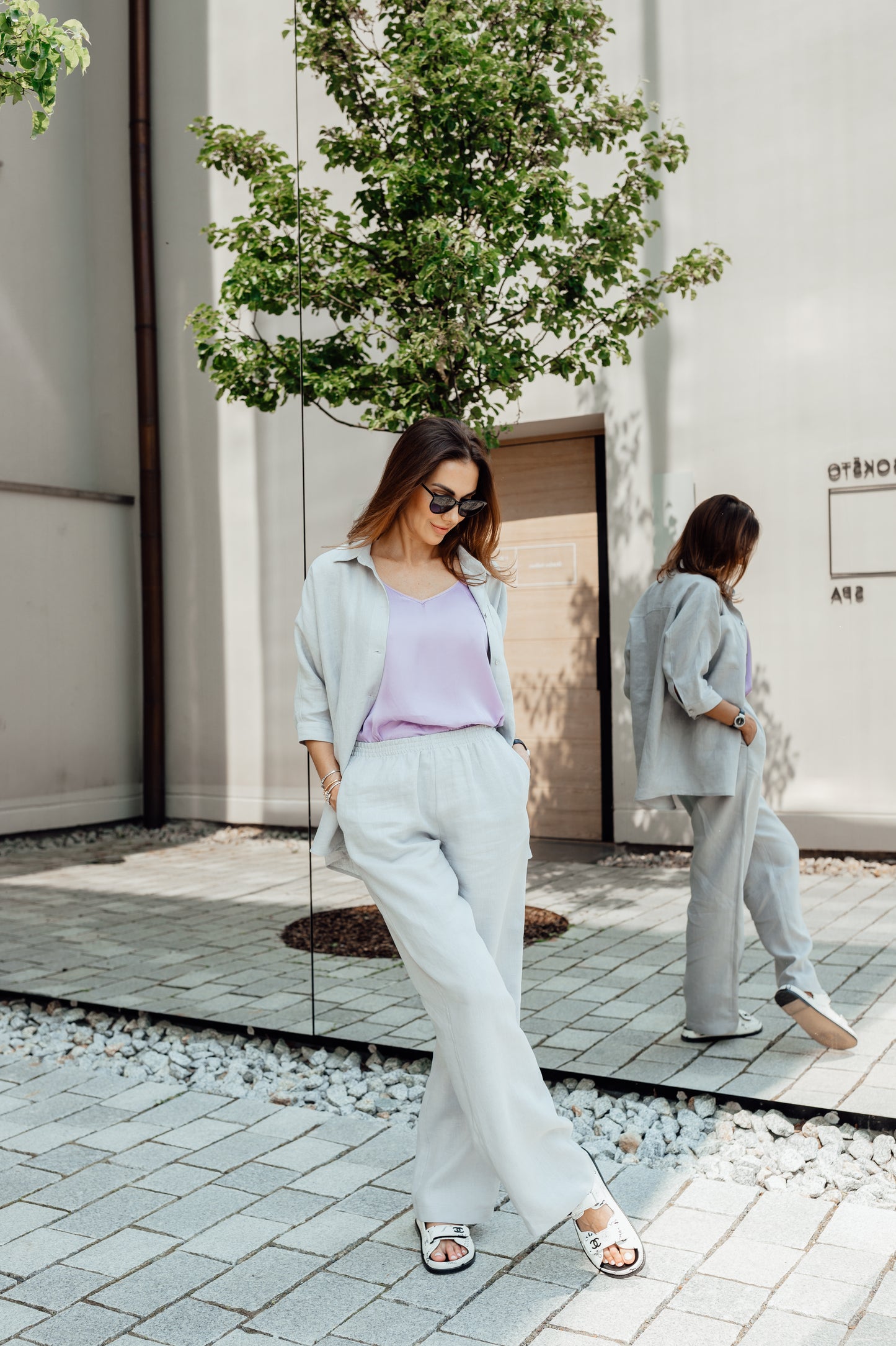 Relaxed fit light grey linen suit Michelle