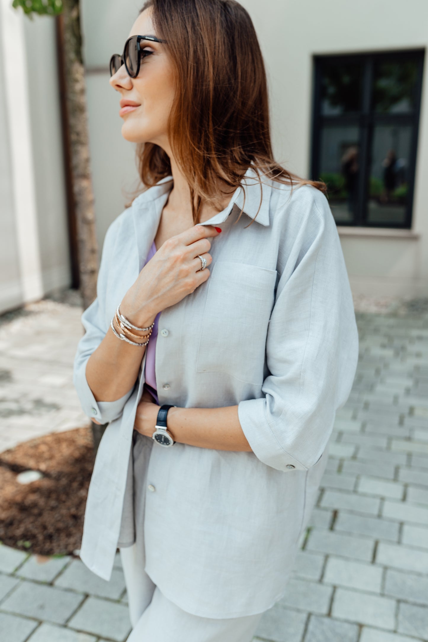 Relaxed fit light grey linen suit Michelle