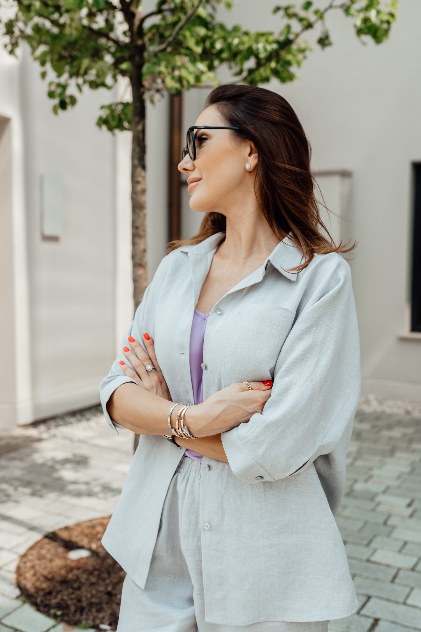 Relaxed fit light grey linen suit Michelle