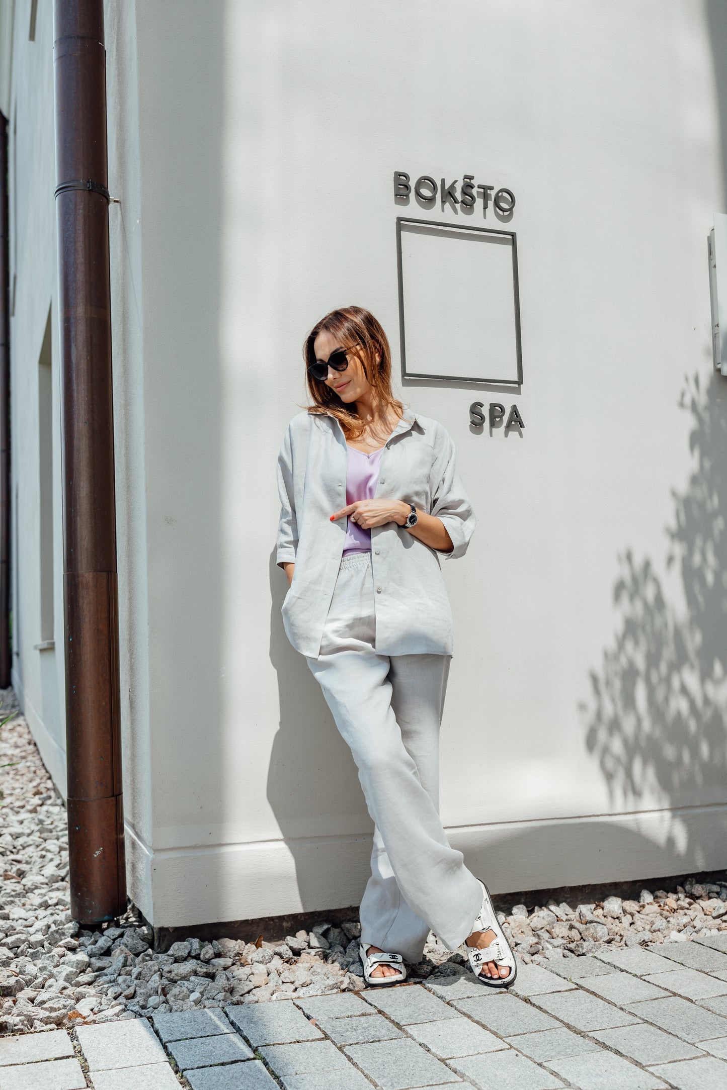 Relaxed fit light grey linen suit Michelle