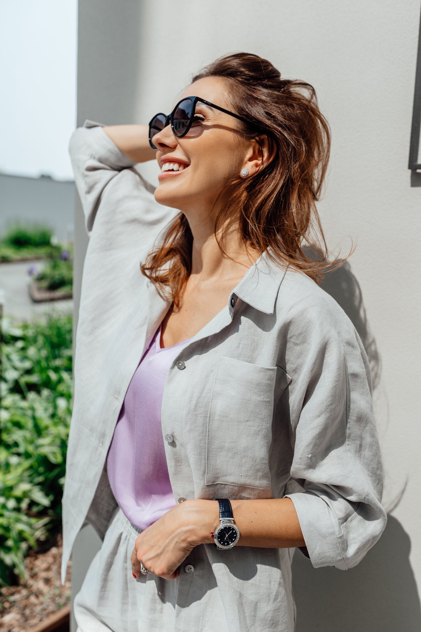 Relaxed fit light grey linen suit Michelle