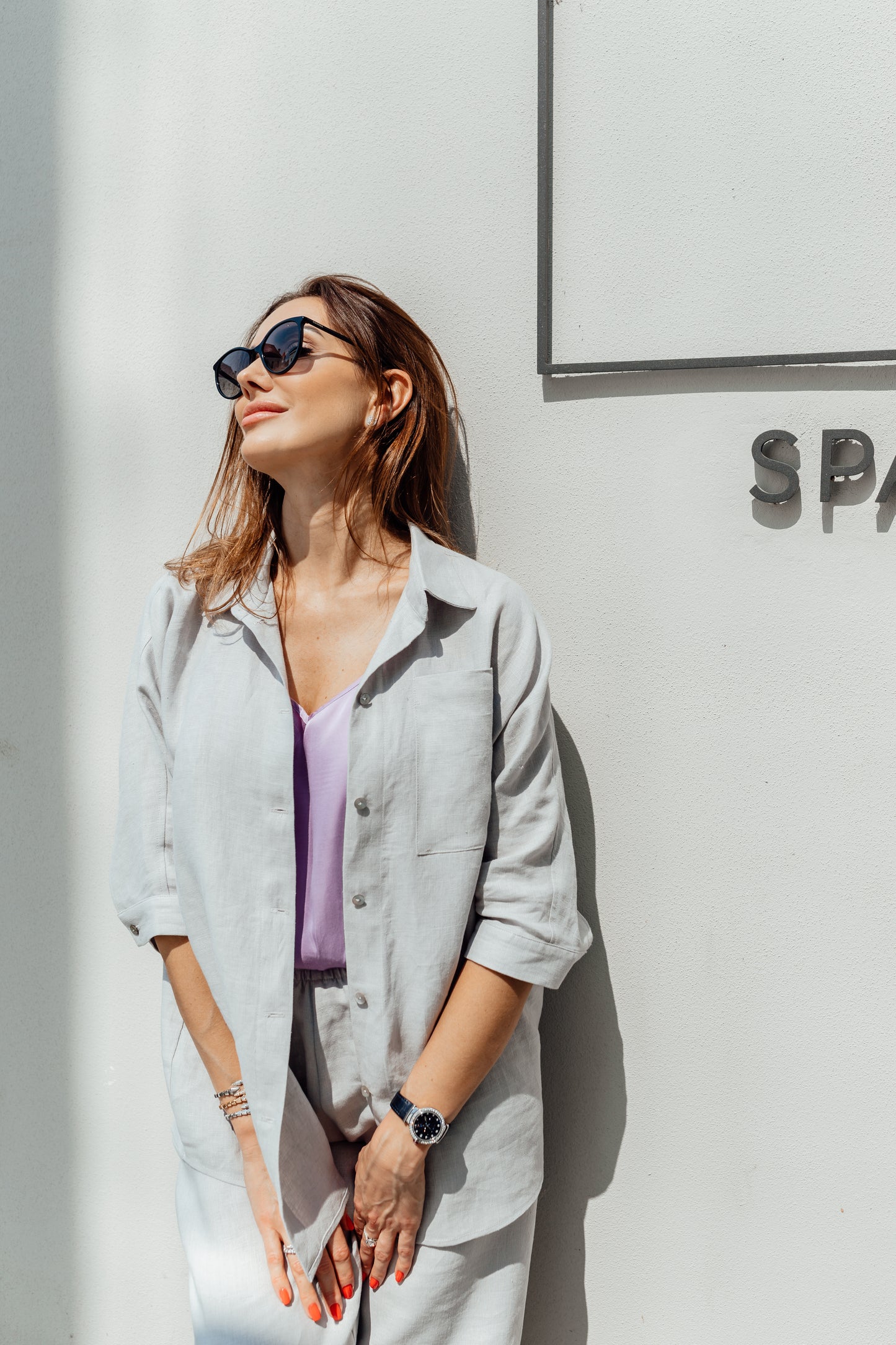 Relaxed fit light grey linen suit Michelle