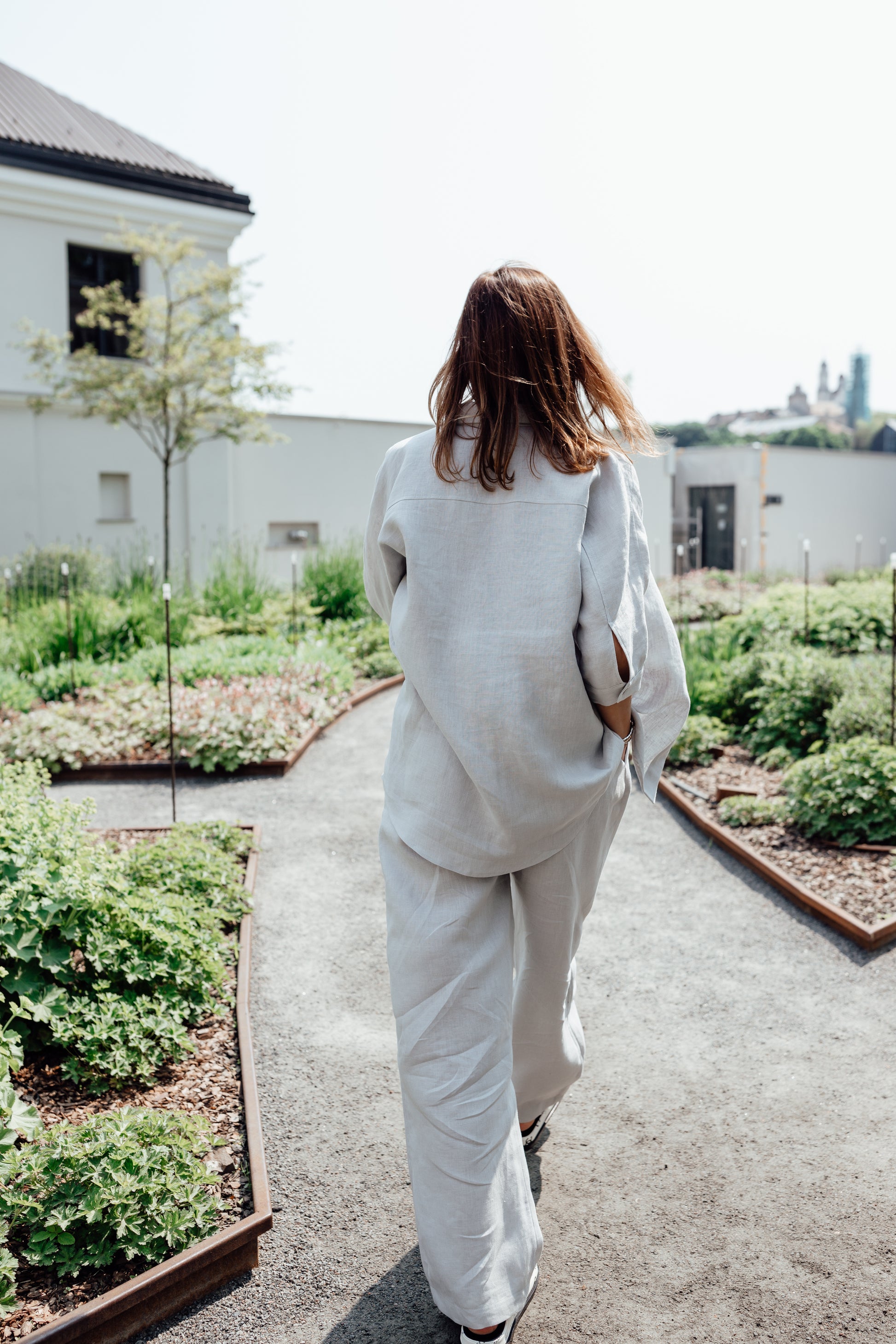 Grey linen women's suit 