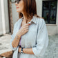  Grey linen shirt and relaxed fit trousers with pockets for women