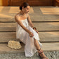 European linen set with adjustable strap top and long linen skirt