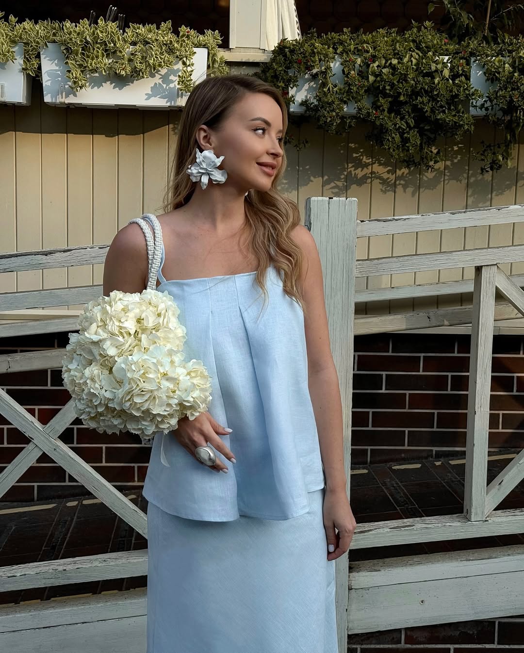 Linen sky blue women set