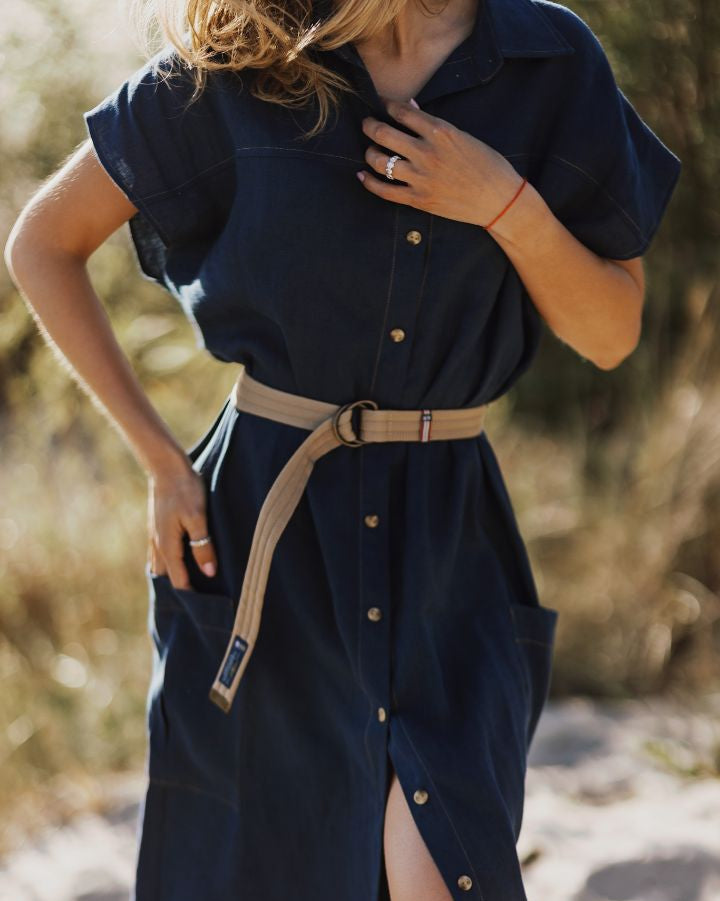 loose fit long linen dress with side pockets
