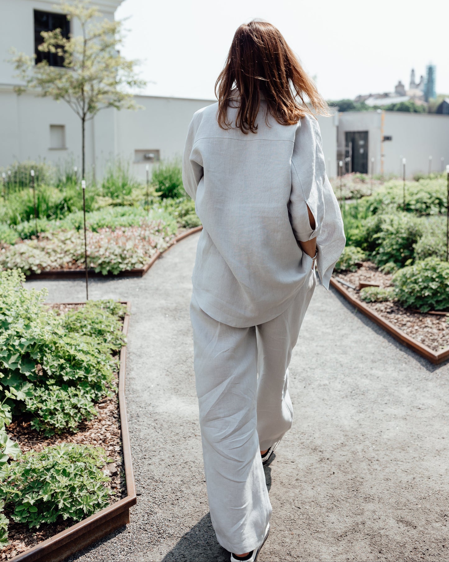 Grey linen women's suit 