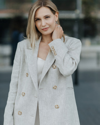 Oversized tailored pure linen blazer