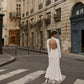 SOPHIE linen wedding dress with open back, long sleeves and softly flared skirt – back view