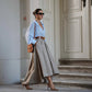 Natural linen full circle skirt with flowing asymmetrical hemline