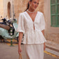 White linen Tie Front Top