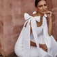 White linen midi dress with tie