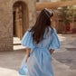 Midi linen dress  in sky blue back side 