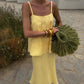 butter yellow linen outfit