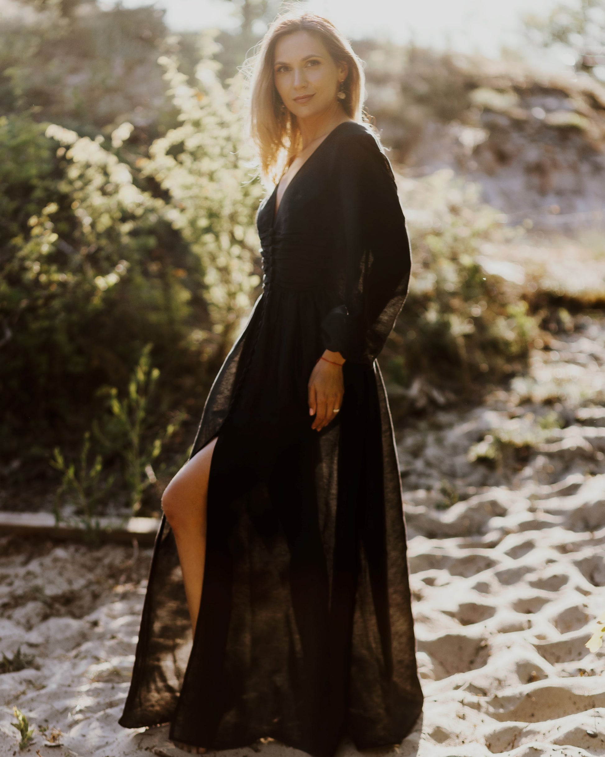 long boho elegance dress Boho-Chic Floral V Neck Long Sleeve Smocked Waist Swing Maxi Casual Dress, Green / M main image 1