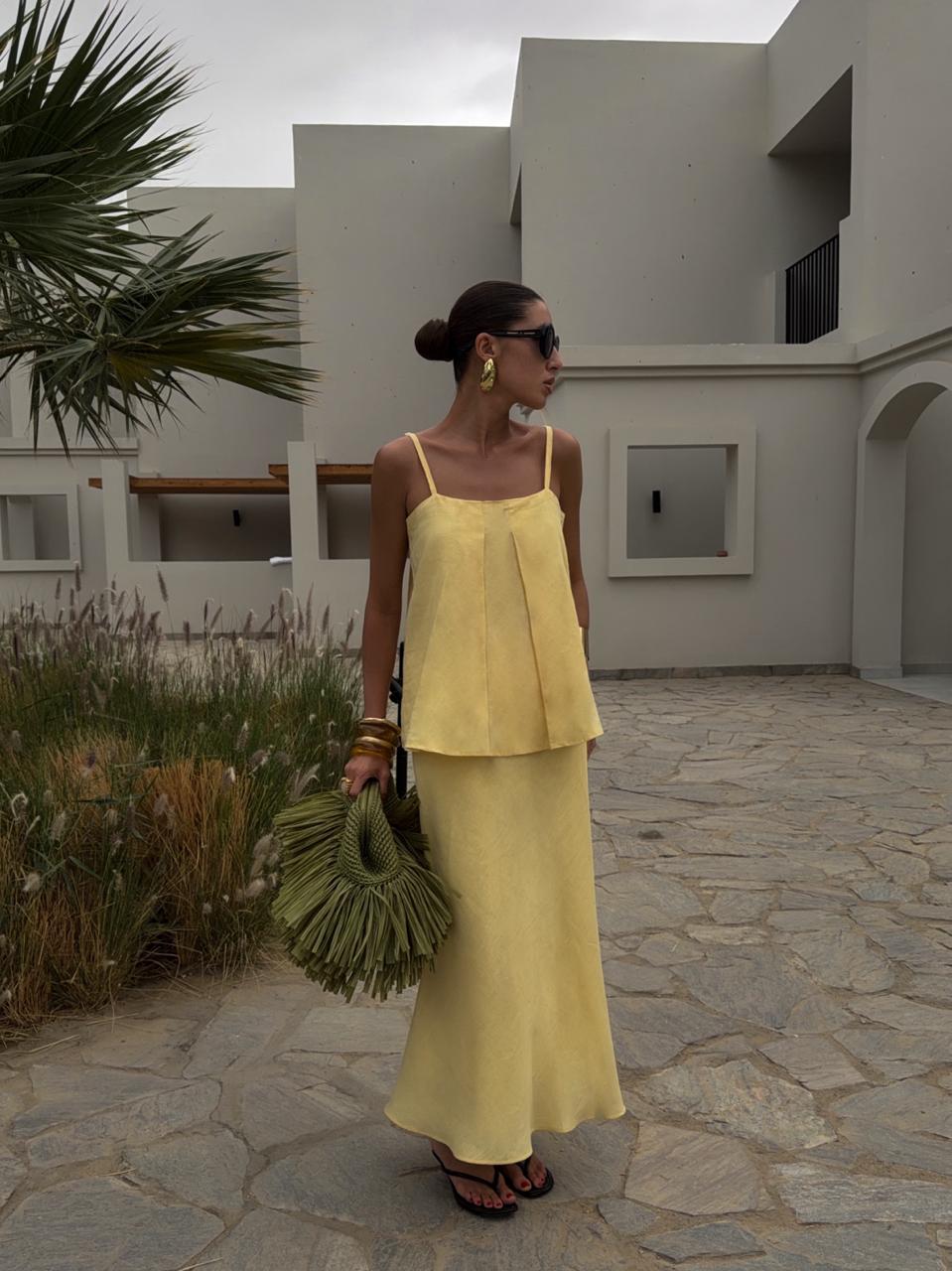 linen set women yellow