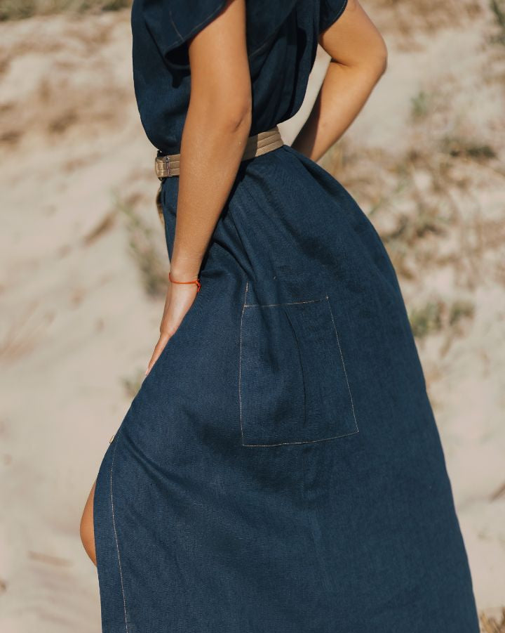 navy long loose fit  dress with pockets