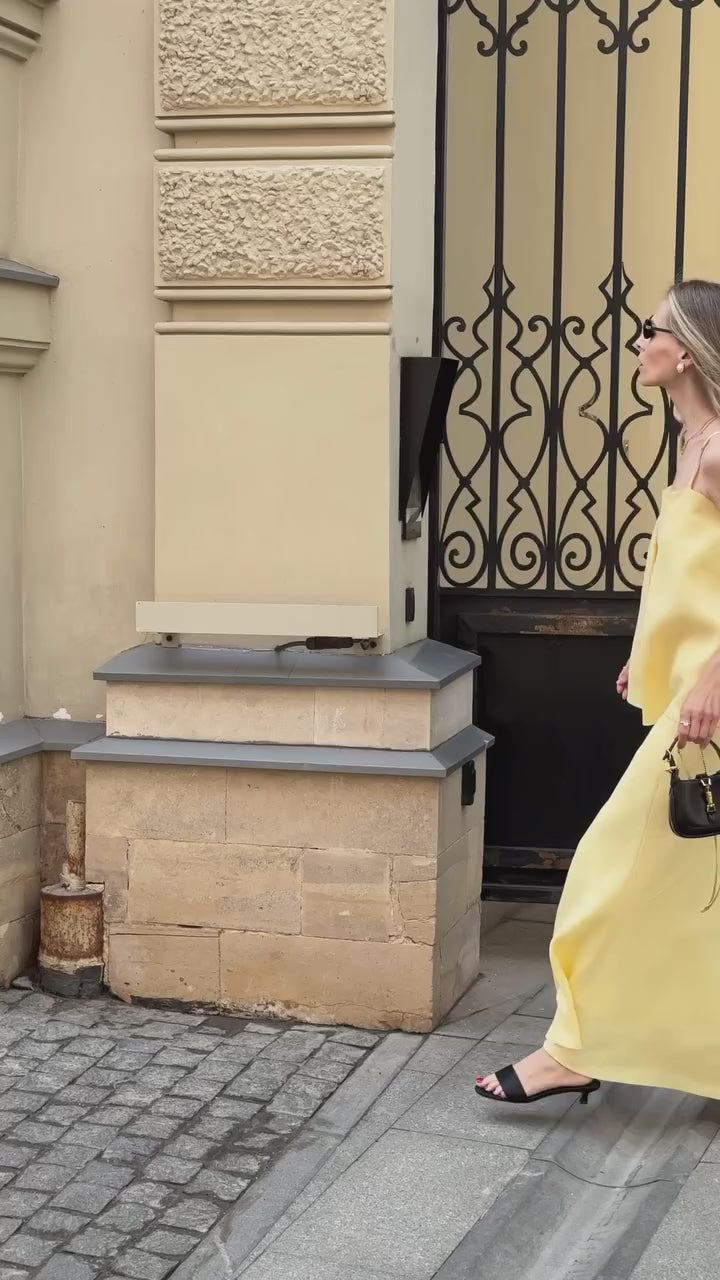 Linen butter yellow women set