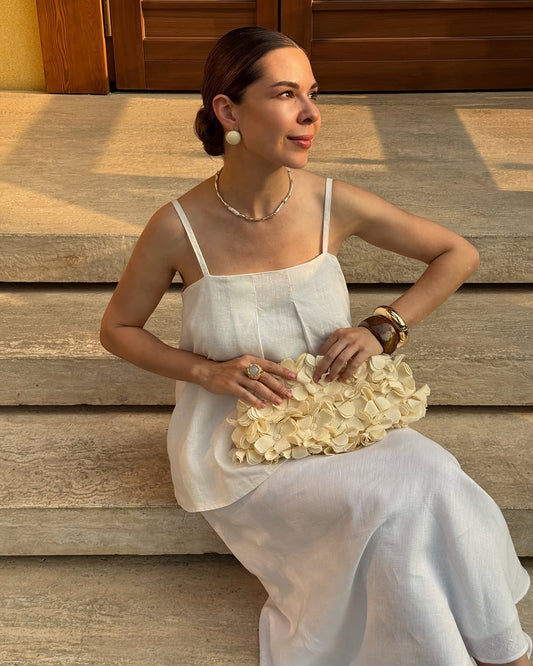 white linen set maxi skirt & top