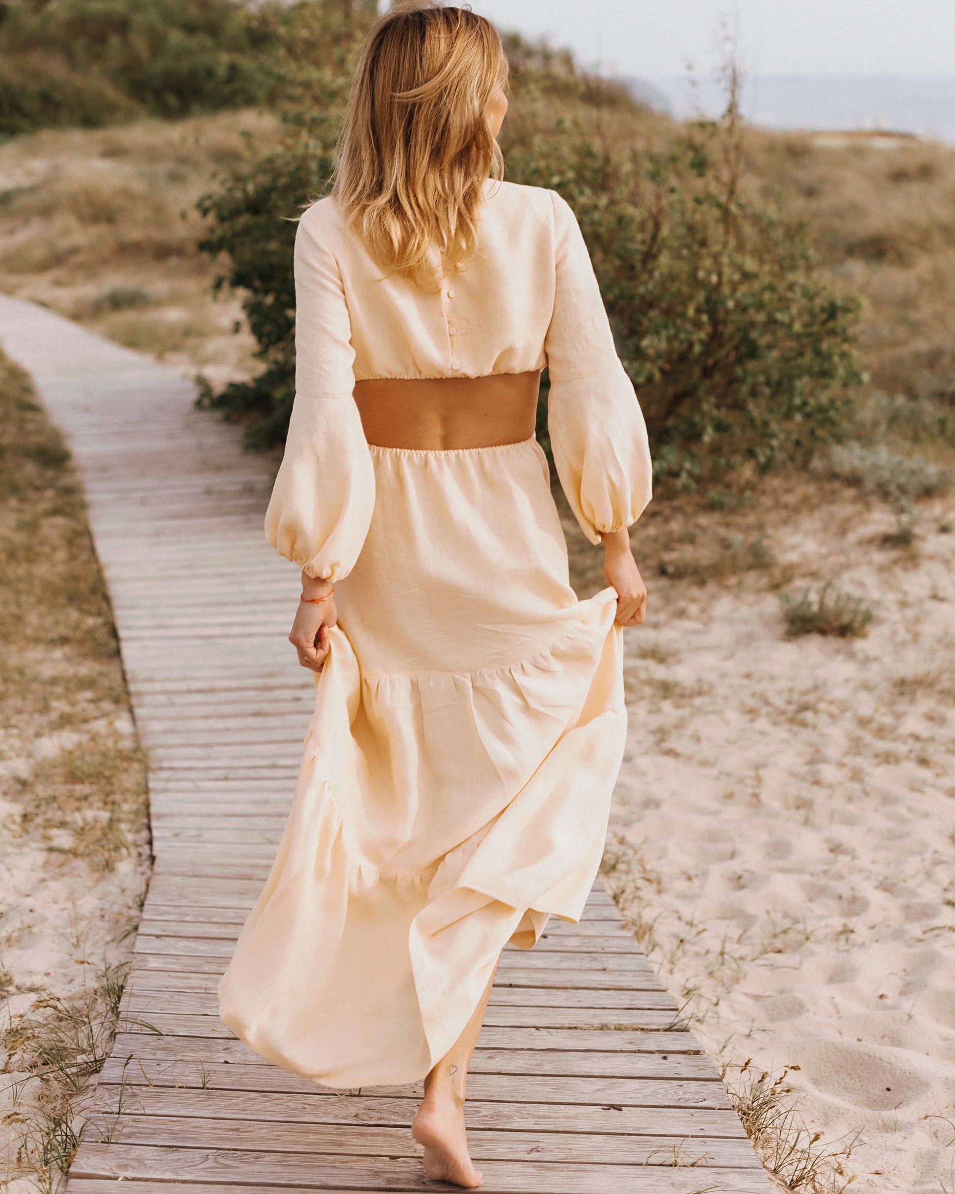 Pastel yellow cut out linen dress with low back Piure_com Pastel yellow cut out linen dress with low back Piure_com