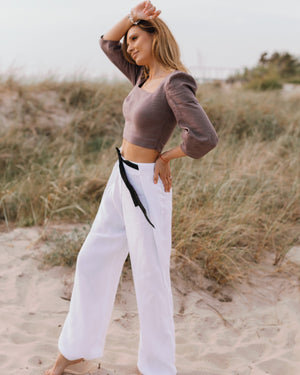 Linen wide leg trousers with high waist