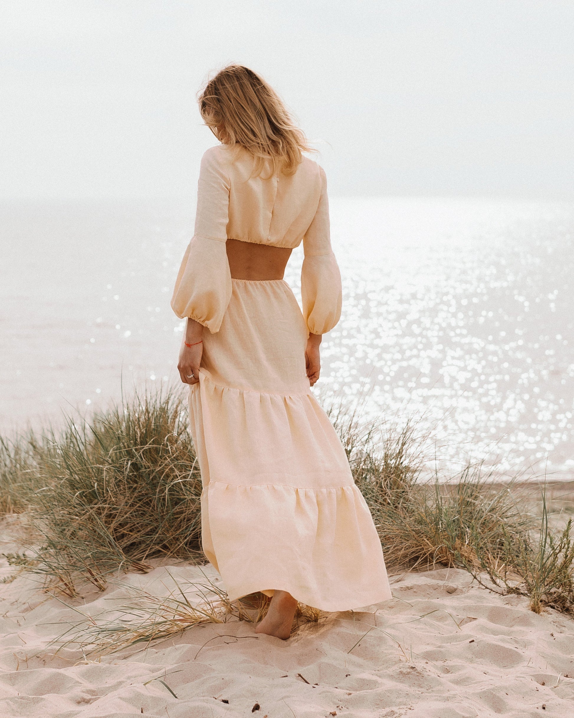 Backless linen dress with sleeves – Piure_com Backless linen dress with sleeves – Piure_com
