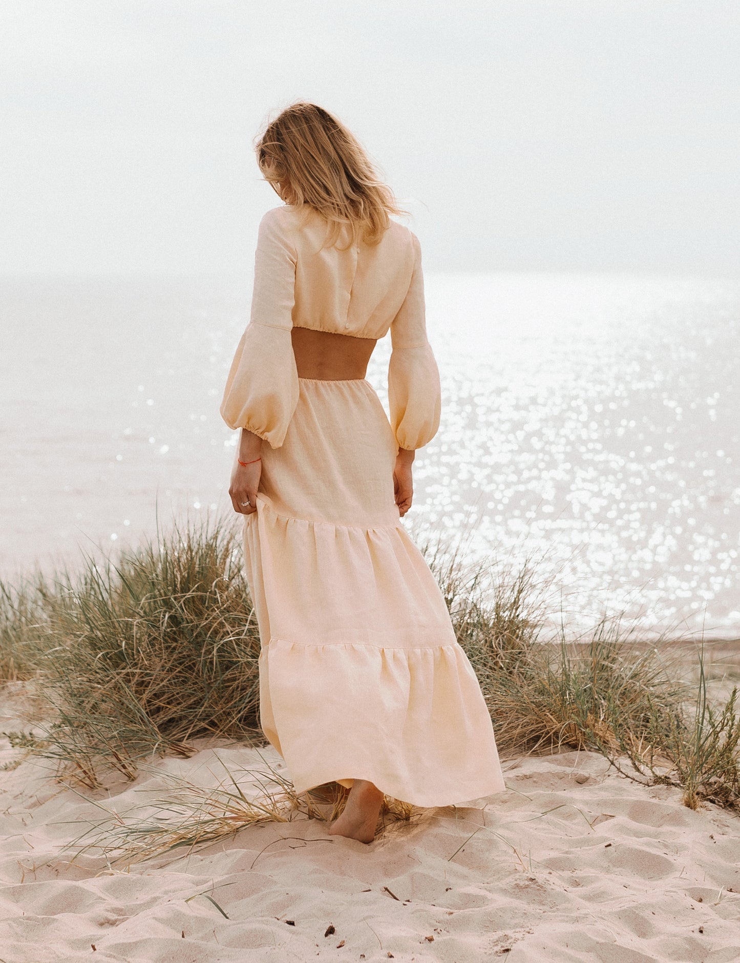 PALERMO Peach fuzz Backless Maxi linen dress