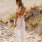 LUNA pink backless linen top with puff sleeves and adjustable back ties
