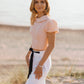 LUNA pink linen top with puff sleeves and cropped silhouette