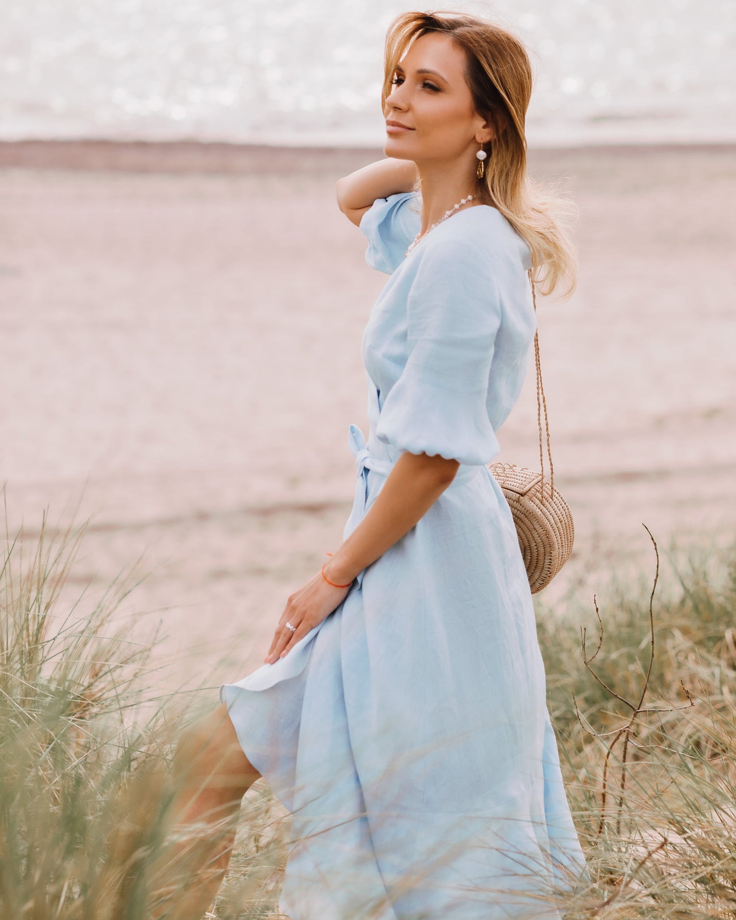 Pastel blue maxi wrap linen dress S / Lavender Pastel blue maxi wrap linen dress S / Lavender