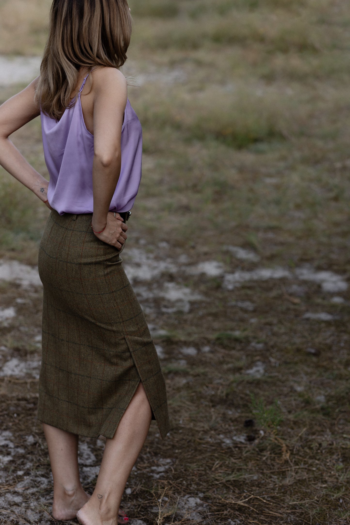 Plaid green midi skirt