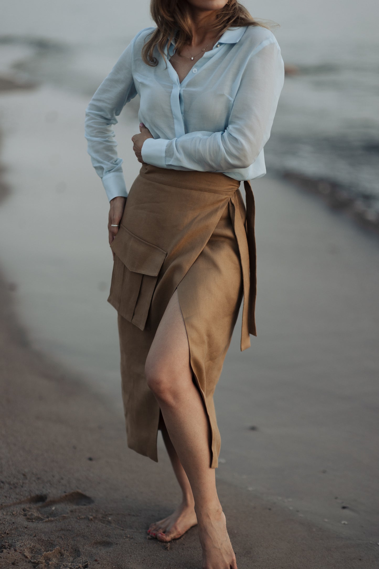 Wrap lined midi skirt Dune