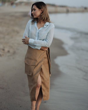 Wickel-Midirock mit hoher Taille und Cargotasche DUNE
